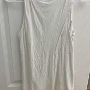 **American Eagle Outfitters White Distressed Tank Top, Size XS**